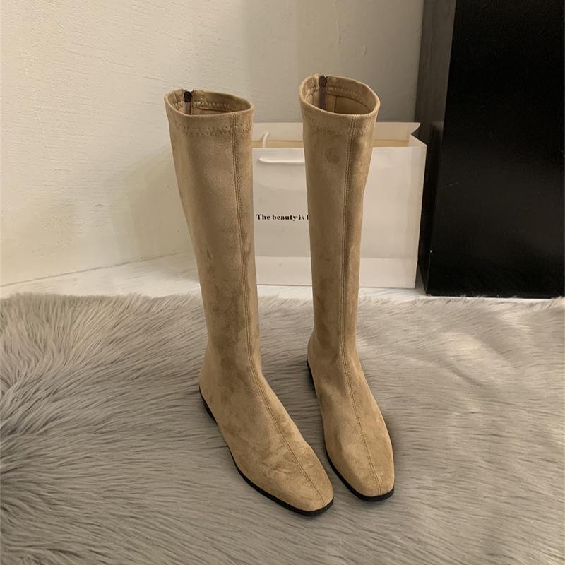 Зимние винтажные облегающие женские сапоги до колена, дизайнерские туфли на толстом каблуке, современные длинные боты для женщин
