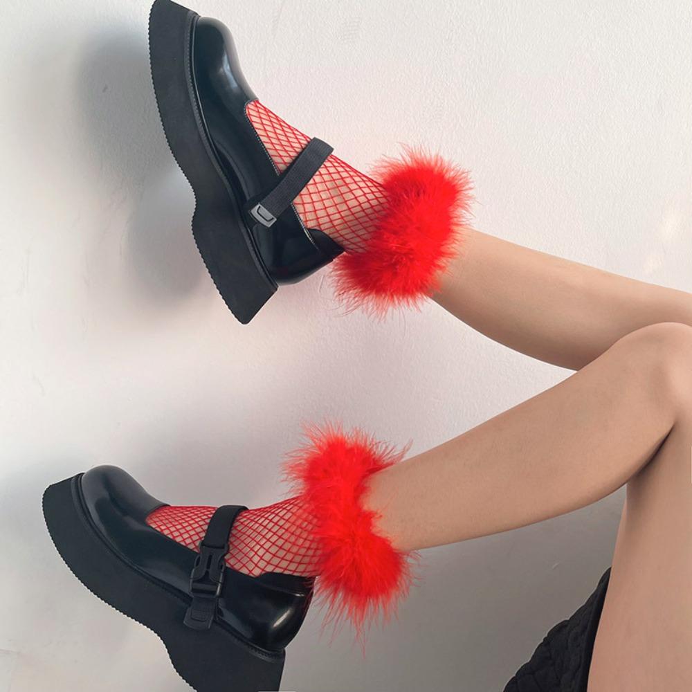 Grid Hollow Out Socks Bright Color Socks Women Y2K Feather Fishnet Stockings  Music Festival