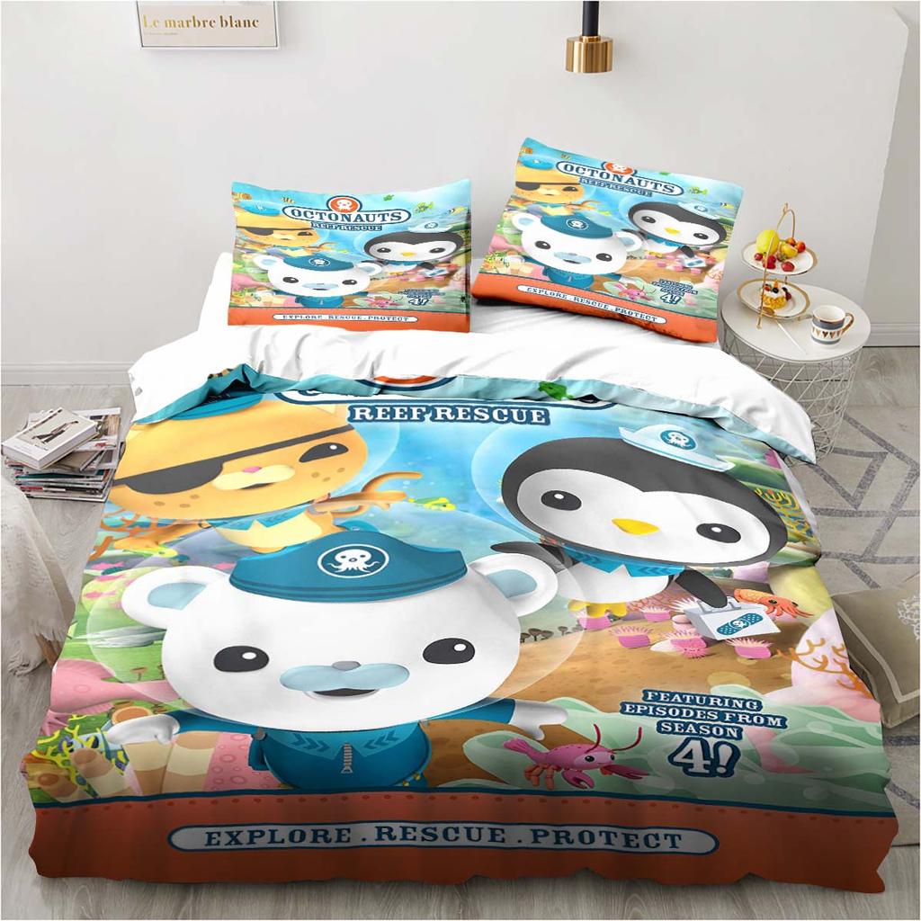 Комплект постельного белья с героями мультфильма «Октонавты» для спальни, комплект из трех предметов, односпальная кровать, двуспальная кровать размера «king size», пододеяльник и наволочка, детский подарок