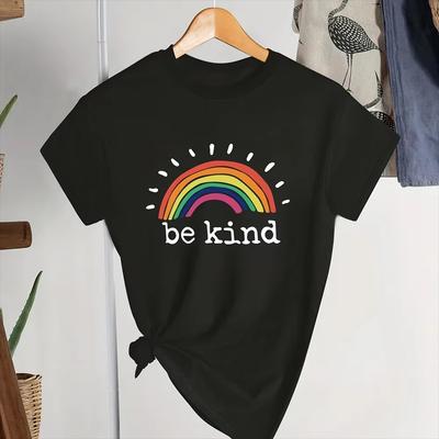 Футболка с коротким рукавом и принтом «Be Kind» большого размера, женская, слегка эластичная, с круглым вырезом, повседневная футболка