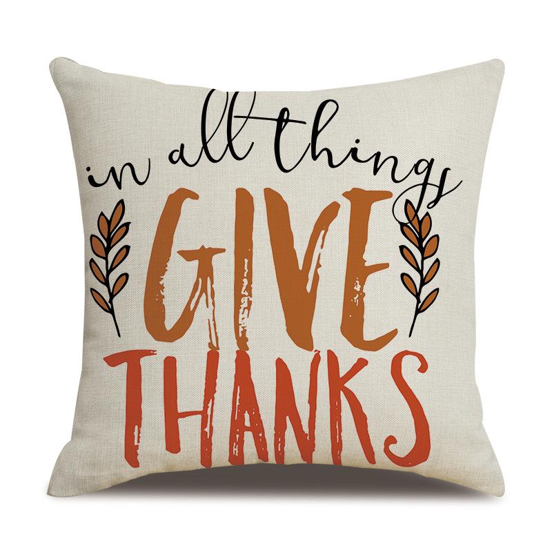 Thanksgiving Linen Pillowcase Autumn Pumpkin Print Pillow Cushion Cover