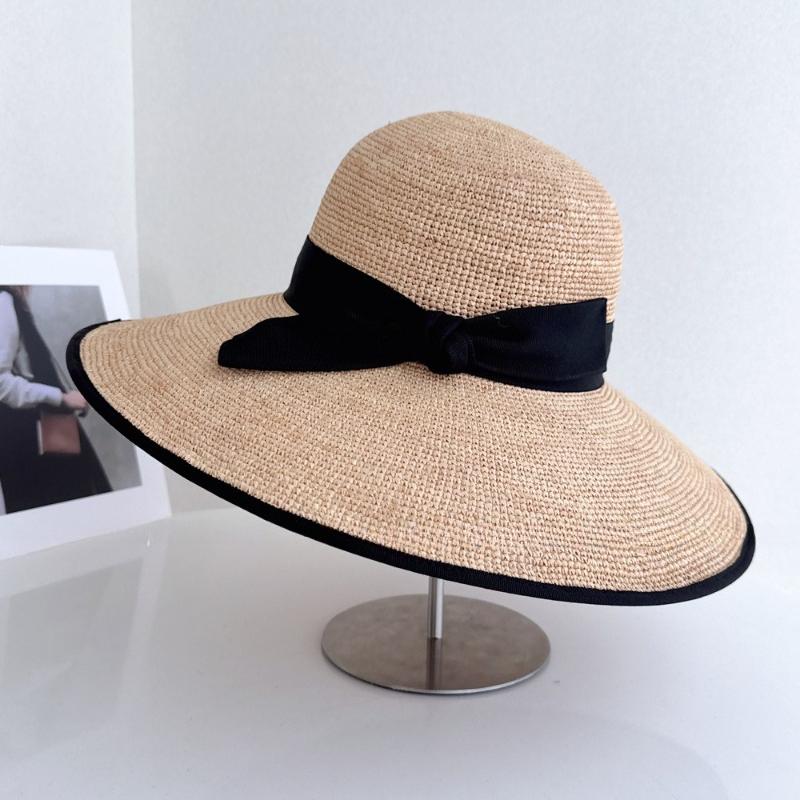 French Oversized Brimmed Hand Knitted Raffia Sun Hat Women Seaside Travel Sun Hat Elegant French Hepburn Style Sombrero