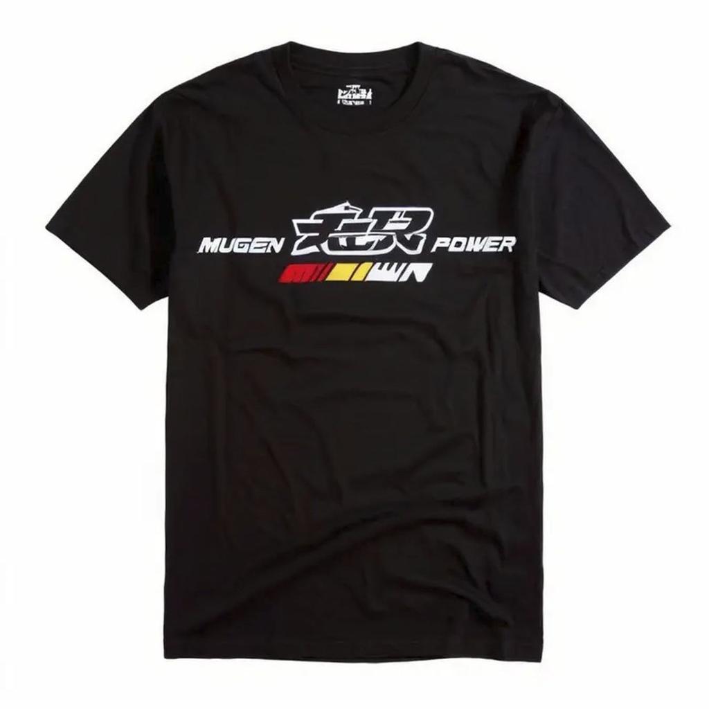 Men'S MUGEN POWER Graphic T-Shirt 100% Cotton Casual Black Tee with Racing Car Design Comfortable Short Sleeve Round Neck