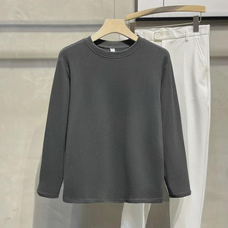 Мужская приталенная однотонная двухсторонняя бархатная рубашка с длинными рукавами на осень