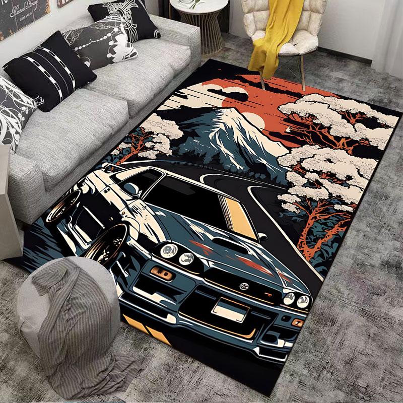 Mountain Road Sports Car Scene suitable as a non-slip mat for the living room or bedroom sofa
