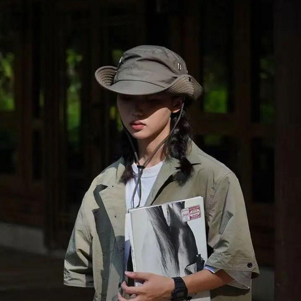 Wide Brim Hiking Fisherman Hat Solid Color Hiking Cap Fashion Sun Hat Camping