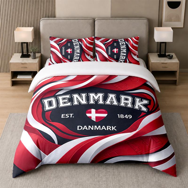 3Pcs Bedding SetDenmark Football Soft Bed Sheet and Two Pillowcases Home Bedroom Decor