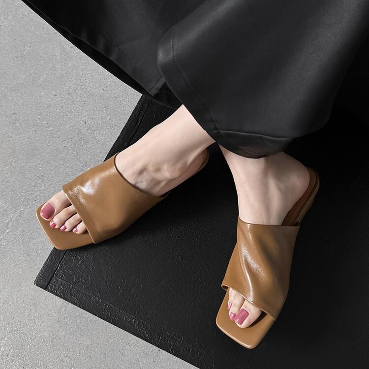 Тапочки с открытым носком и покатым каблуком, женские, 24, летние, толстый каблук, мягкая квадратная головка, модная одежда, простые, односложные тапочки