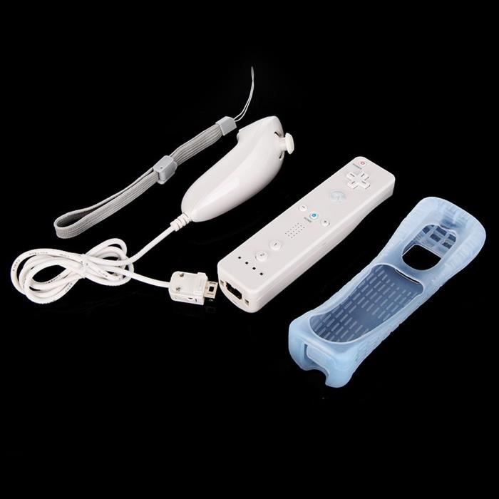 Manette de jeu - Nintendo - Wii Remote + Nunchuk - Motion Plus intégré - Sans fil - Housse protection blanche