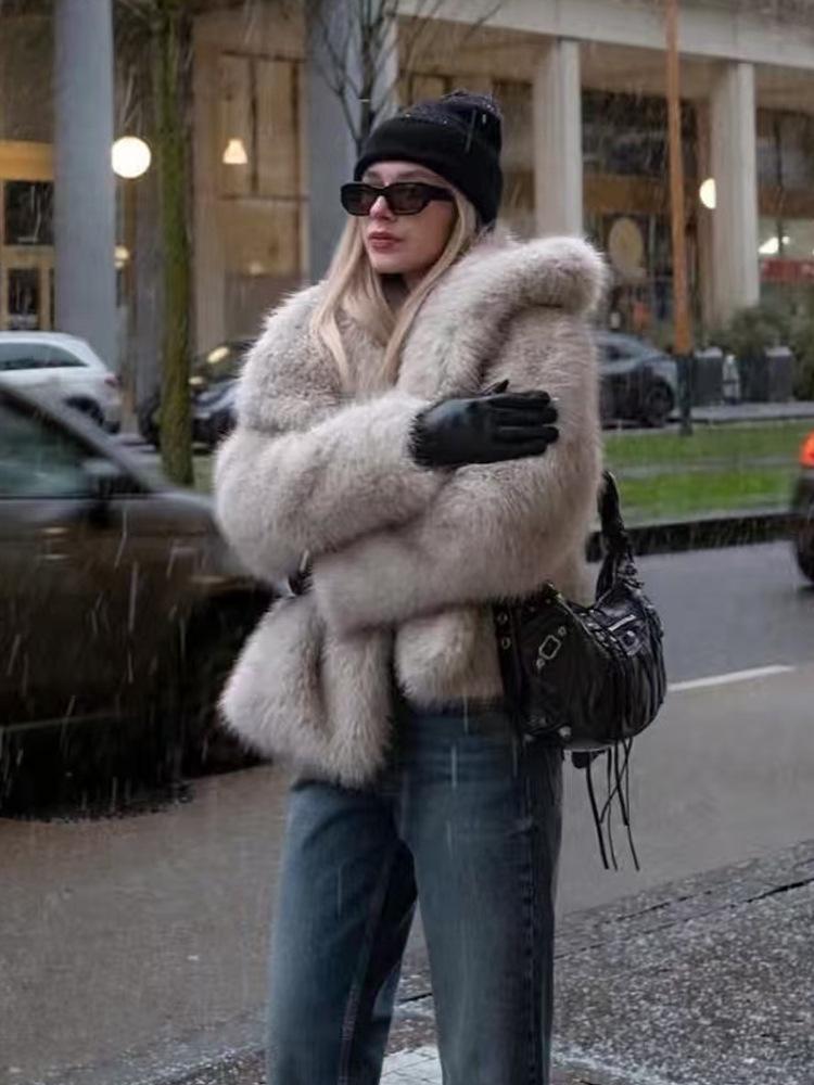 Высококачественное женское пальто из искусственного меха с большим лацканом – Стиль знаменитости, вдохновленный лисьим мехом