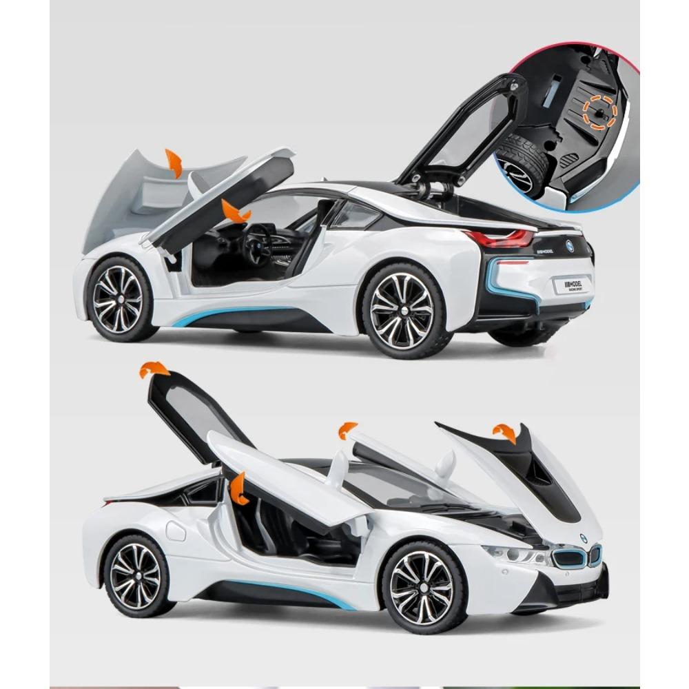 1/24 BMW I8 Supercar Alloy Car Diecasts & Toy Vehicles Car Model Sound and Light Pull Back Car Toys for Kids Gifts