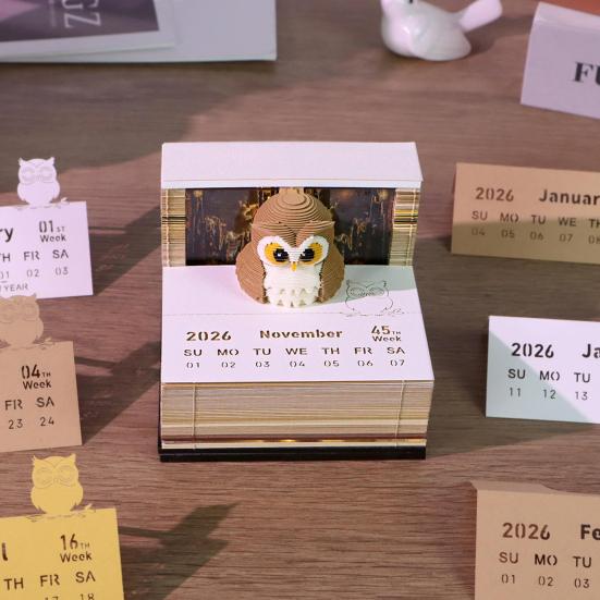 2026 Time Piece Calendar with LED Light 3D Dog Sticky Notes Tear Away Mini Desk Weekly Calendar Paper Craft Art Memo Pad Notepad Desktop Decoration
