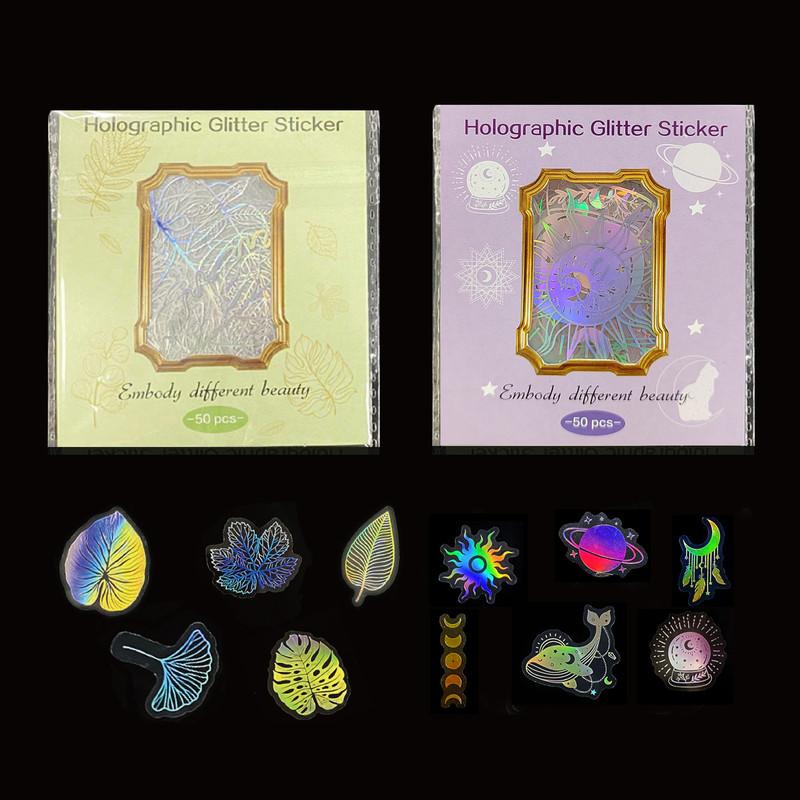 Голографические лазерные наклейки, 100 шт., прозрачные, серебристые, винтажные, декоративные блестящие наклейки «сделай сам», справочник, наклейки для домашних животных, посылка