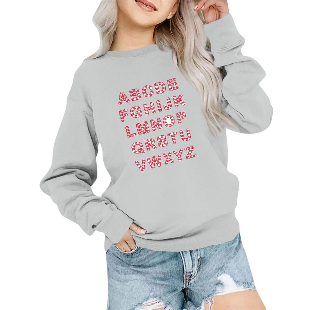 Kids' Fashion Loose-Fit Casual Long-Sleeve Christmas Print Oversized Crewneck Sweatshirt