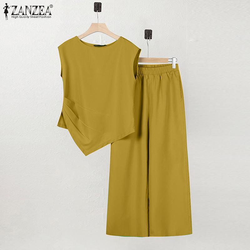 ZANZEA Женские топы и брюки-майки, повседневные комплекты из двух предметов