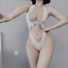 Сексуальное нижнее белье цельный купальник с вырезом на шее без спинки соблазн чистое письмо трехточечный купальник полый молочный