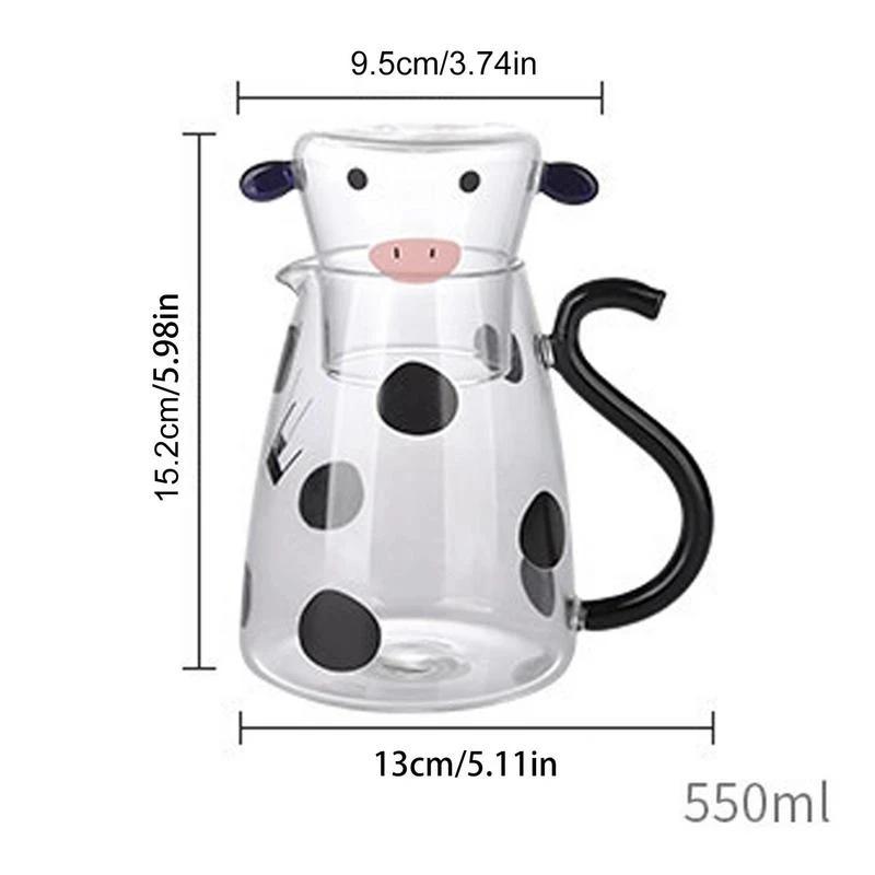 1/2PC 550ml Borosilicate Glass Cow Cold Kettle Set Transparent Water Carafe With Cup Cartoon Coffee Teapot Milk Juice Pitcher