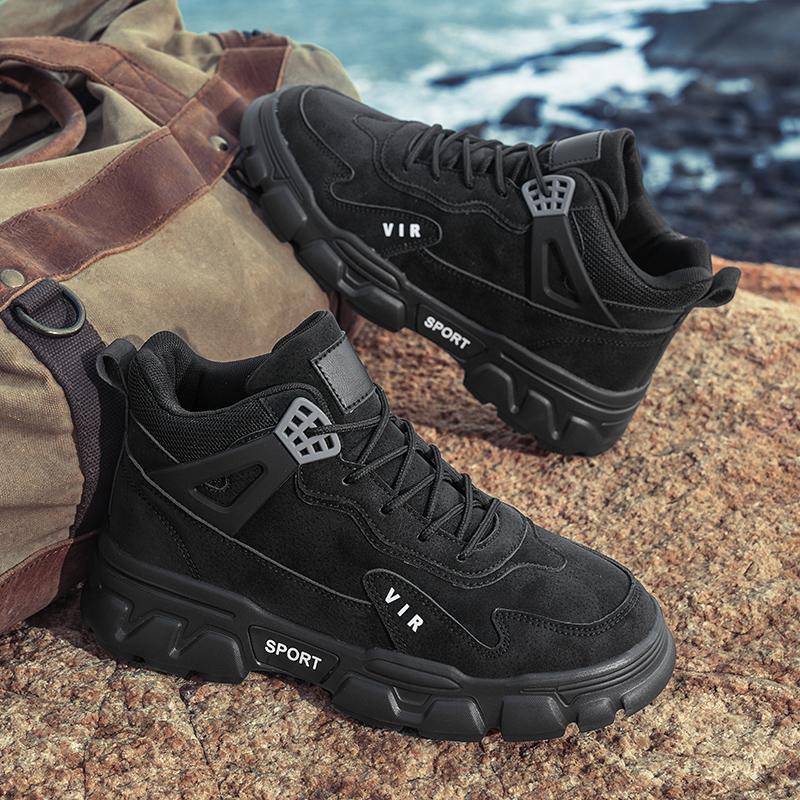 Trend Men's Autumn Mountaineering New Motorcycle Boots Outdoor Thick Soled Wear-resistant Lace Up Work Casual Sneakers Shoes