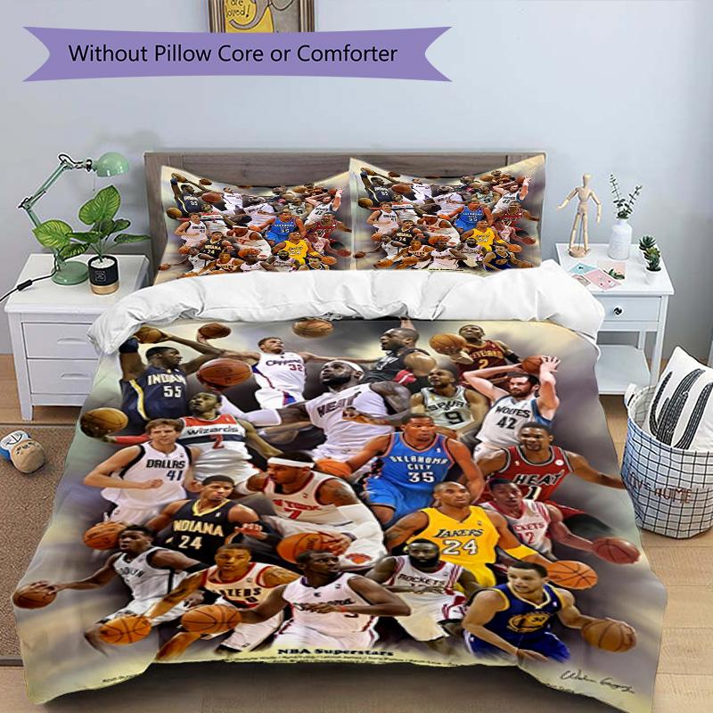 3pcs Duvet Cover Set (1*Duvet Cover + 2*Pillowcase, Without Core), NBA Print Bedding Set, Bedroom Decor, All‑Season, Birthday Gift