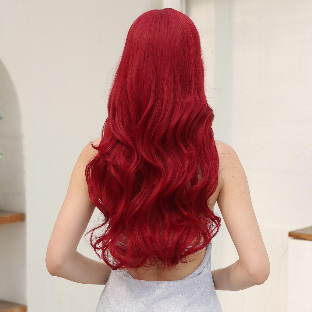 LOUIS FERRE, красный синтетический парик, длинный волнистый парик из натуральных волос с челкой для женщин, повседневные волосы, парик из термостойкого волокна