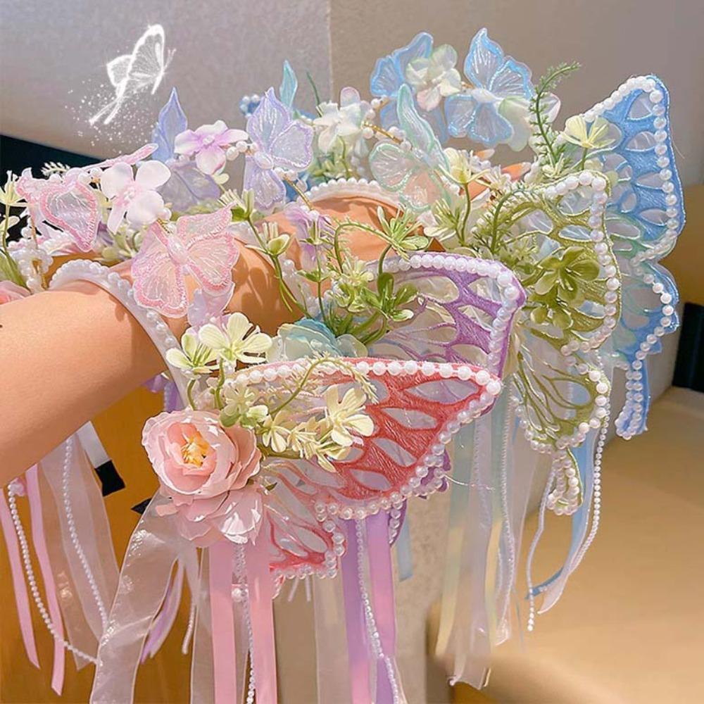 Mesh Big Butterfly Wing Hairpins Sweet Elf Ear Headband Princess Headband Flower Headband  Daily