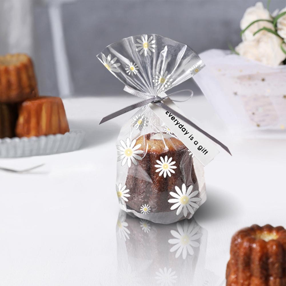 100 шт., прозрачные упаковочные пакеты с изображением ромашки, сумка для хранения хлеба, печенья, закусок, рождественское яблоко, шоколад, конфеты, вечерние подарочная сумка