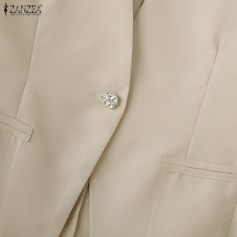 ZANZEA Женская повседневная блузка-кардиган с V-образным вырезом, однотонная, с длинным рукавом