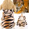 Tiger Hooded Pet Costume Fleece Puppy Autumn Clothing Snap Button Closure Warm Winter Wear Cats Dogs Apparel Playful Outfit