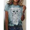 Летняя футболка с милым котом, 3D-принтованные футболки, женская круглая горловина, повседневный спортивный топ с коротким рукавом