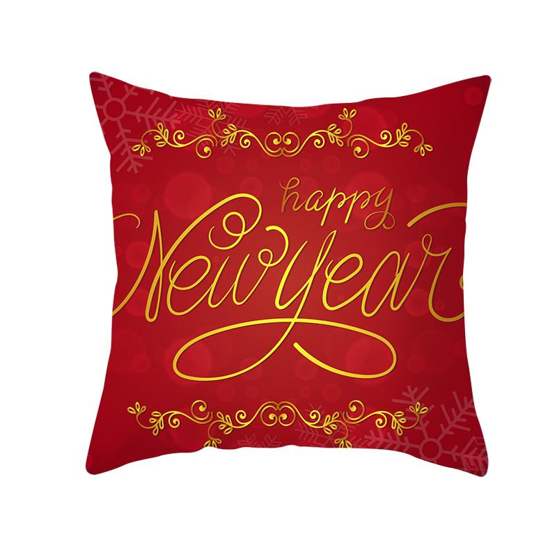 Merry Christmas Gift Decoration Pillowcase Red Print Cushion Cover Home Sofa Festive Short Plush Material