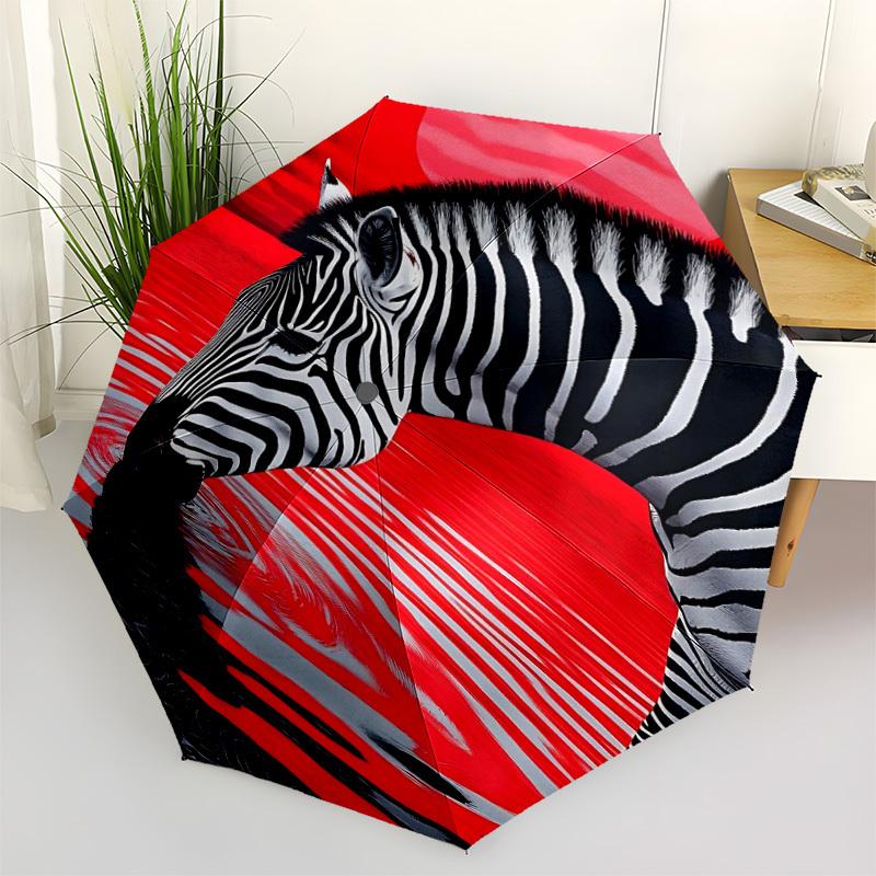 1pc Zebra Reflection Automatic Folding Umbrella - Compact Travel Umbrella with Auto Open/Close 8-Rib Heavy-Duty Shaft for Women/Men -l054