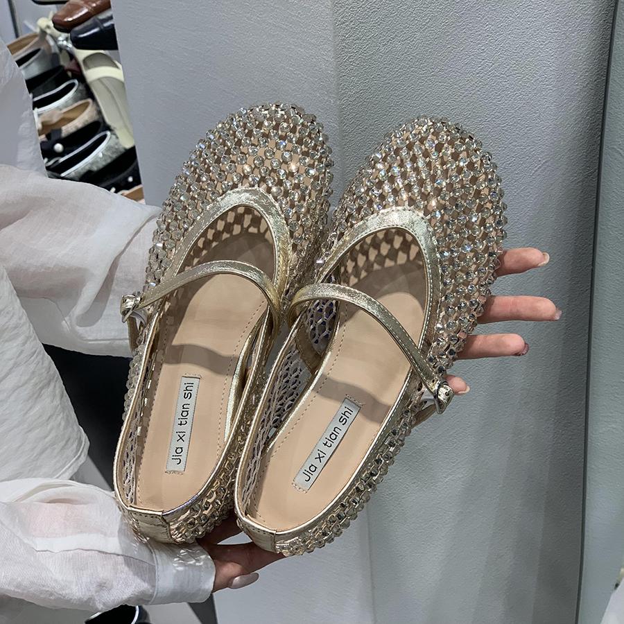 Модные Роскошные Хрустальные Стразы Сетка Балетки Женские Дизайнерские Туфли Мэри Джейн с Клепками и Сеткой Летние Ажурные Лоферы для Женщин