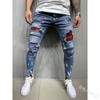 Европейские и американские новые мужские облегающие брюки с рваными щиколотками, мужские окрашенные джинсы