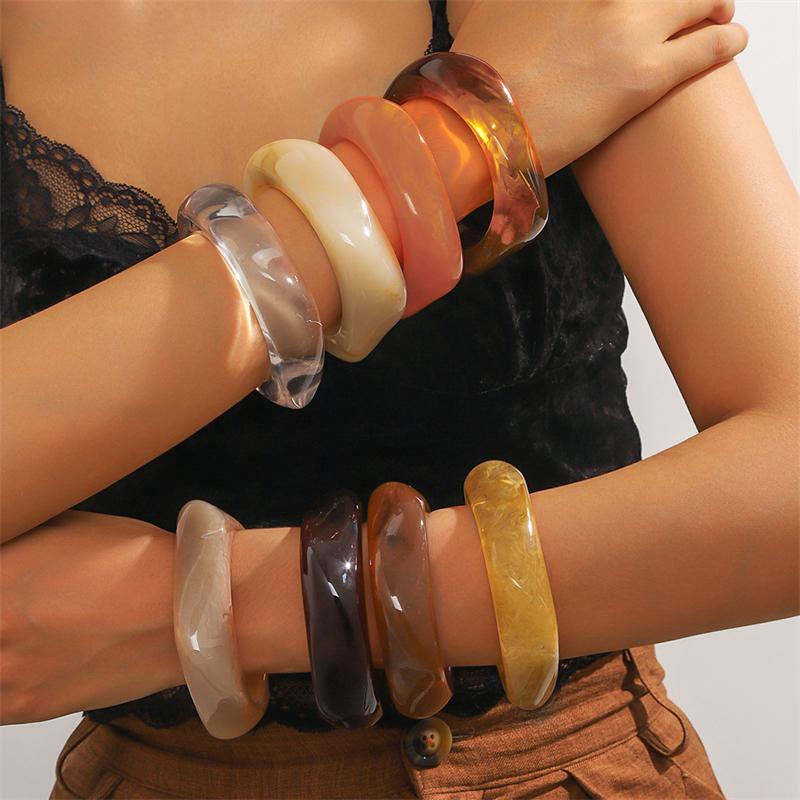 Vintage Brown Coffee Irregular Acrylic Resin Chunky Bangles for Women Goth Punk Geometric Bracelets Couple Friendship Jewelry