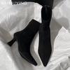 Женские ботильоны на высоком каблуке с острым носком, замшевые дизайнерские сексуальные туфли-лодочки, модная зимняя обувь 2024 года, новое платье, женские ботинки
