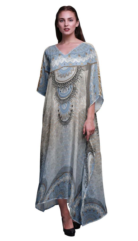 Phagun Floral Mandala Beach Kaftan Bikini Cover up Womena s Maxi Dress Long