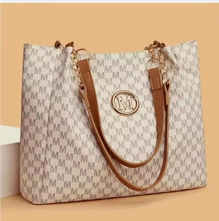 Винтажная геометрическая сумка-тоут из синтетической кожи с дизайном буквы "M" для женщин, сумочка, сумка через плечо, большая вместимость, сумка для покупок и путешествий