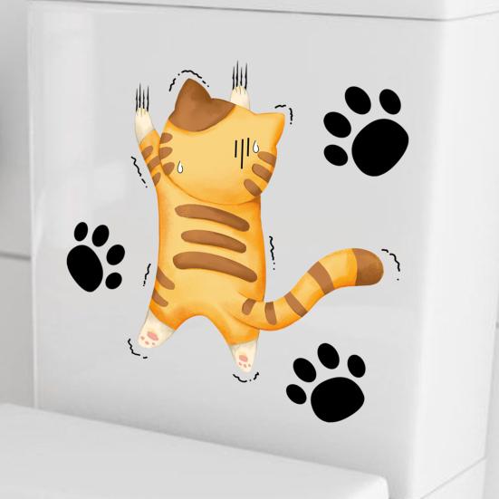 Наклейка на унитаз с мультяшным котом, съемная самоклеящаяся водонепроницаемая наклейка из ПВХ для гостиной, ванной комнаты, стены искусства, украшение для крышки унитаза с лапой котенка