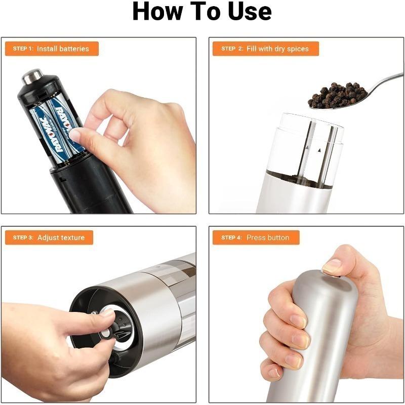 Мельница для перца и соли из нержавеющей стали с батарейным питанием и подсветкой - шейкер для соли и перца с одной кнопкой