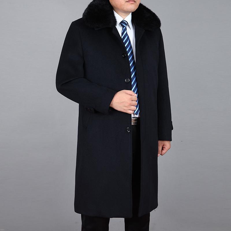 Мужское шерстяное длинное пальто, зимнее кашемировое пальто из натурального кроличьего меха, толстое теплое зимнее мужское полупальто с меховой подкладкой