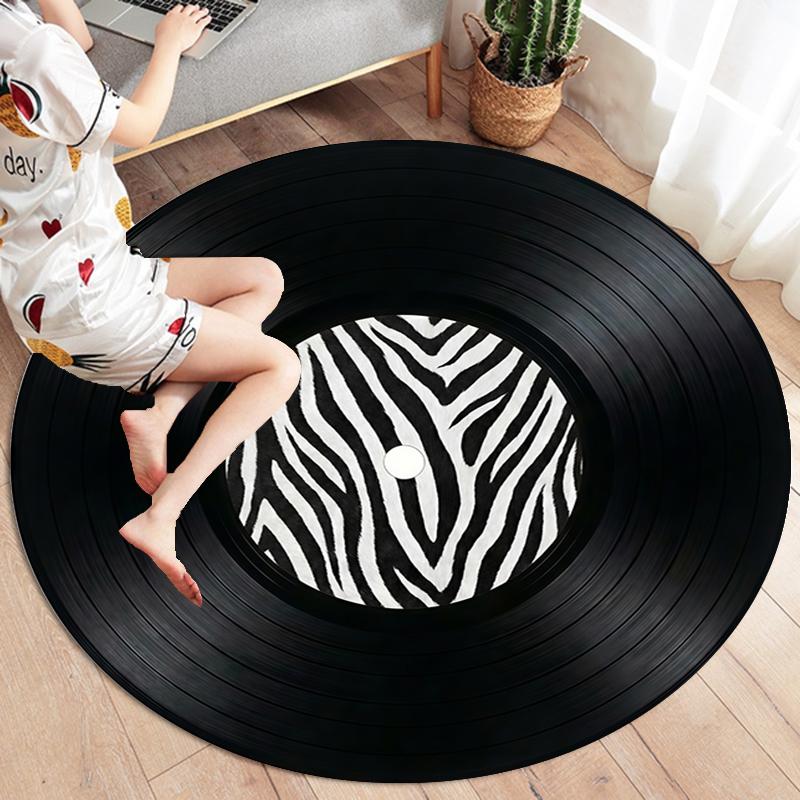 Record Texture Flag Magic Round Area Rug,Carpet Rug for Living Room Bedroom Sofa Playroom Decor,Non-slip Floor Mat