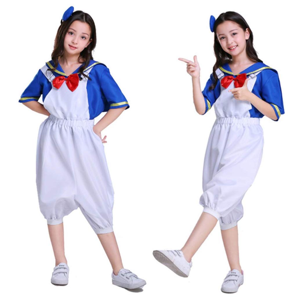 JUNDOMECY Halloween Cosplay Sailor Uniform Kids' Navy-Style Costume for Boys and Girls, Cute Duck Costume with Short Sleeves and Suspenders, Perfect