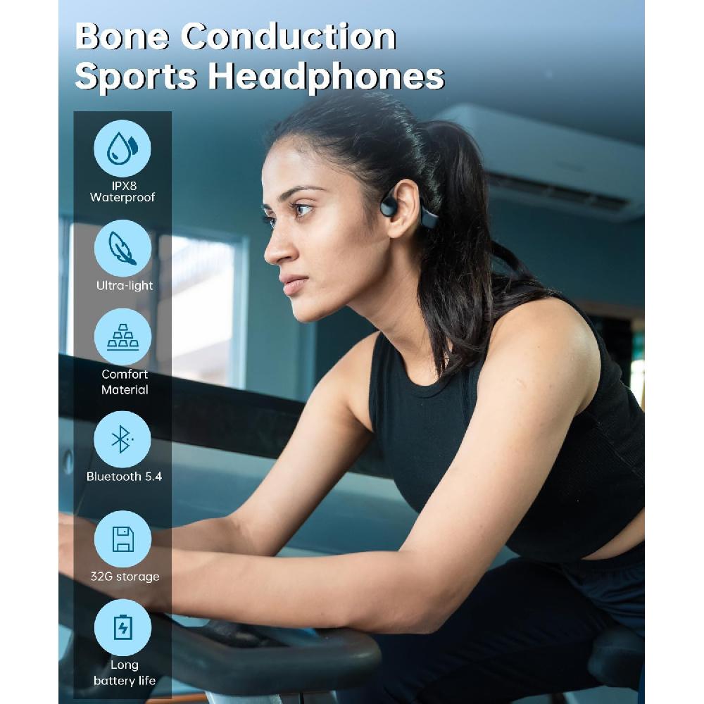 Плавательные наушники, IPX8 профессиональные водонепроницаемые наушники с костной проводимостью, встроенная память 32 ГБ, открытое ухо, беспроводное Bluetooth 5.4 с микрофоном