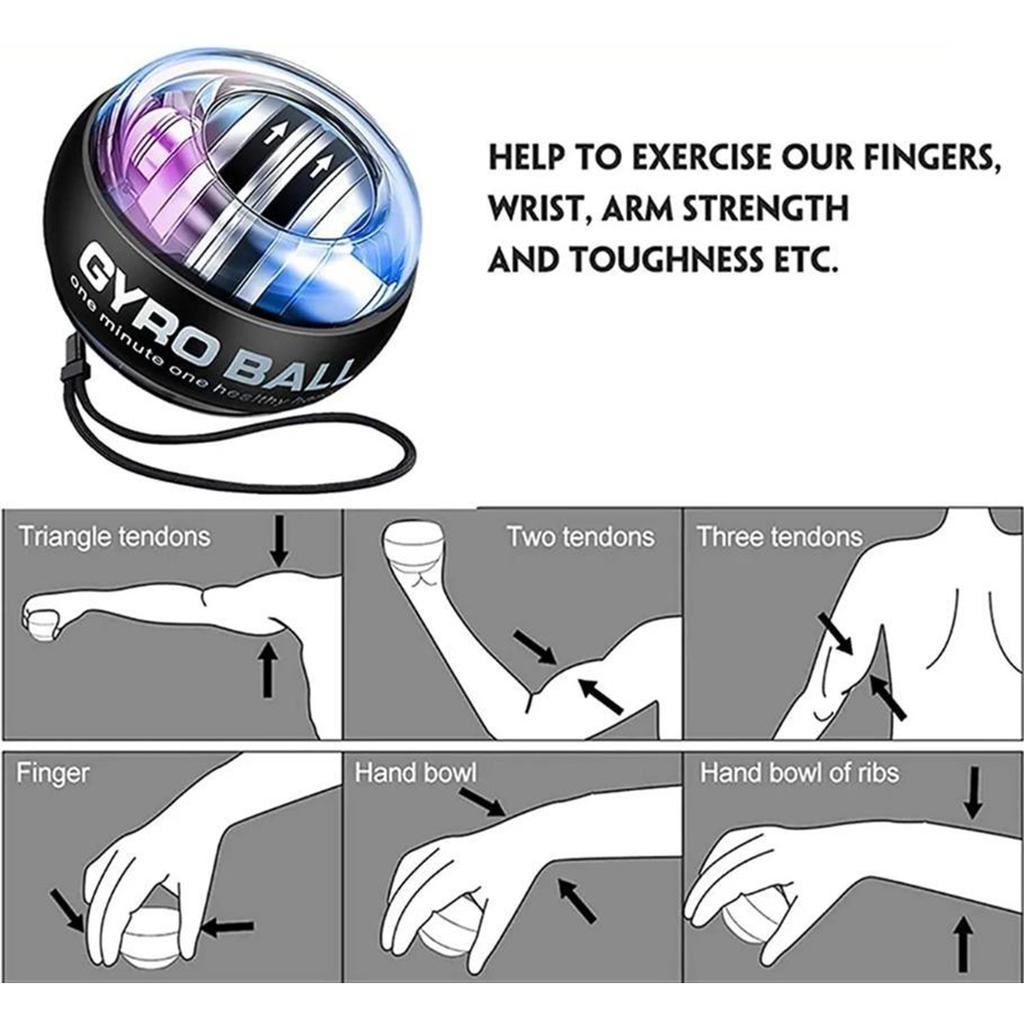 Self Starting Wrist Ball Portable Wrist Power Gyroscopic Ball Wrist Strengthening Device Black with Light