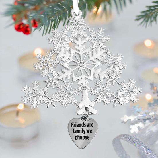 Christmas Friendship Charm Gift Metal Hanging Snowflake/Star/Round/Snowman Shaped Decoration with Blessing Inscription Love for Friend Family