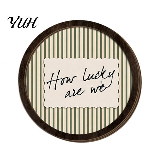 Modern Industrial Wall Decoration Retro Round Hanging Pendant, Wooden Striped Decor with English Slogans, Wood Stripe Picture Frame Ornament