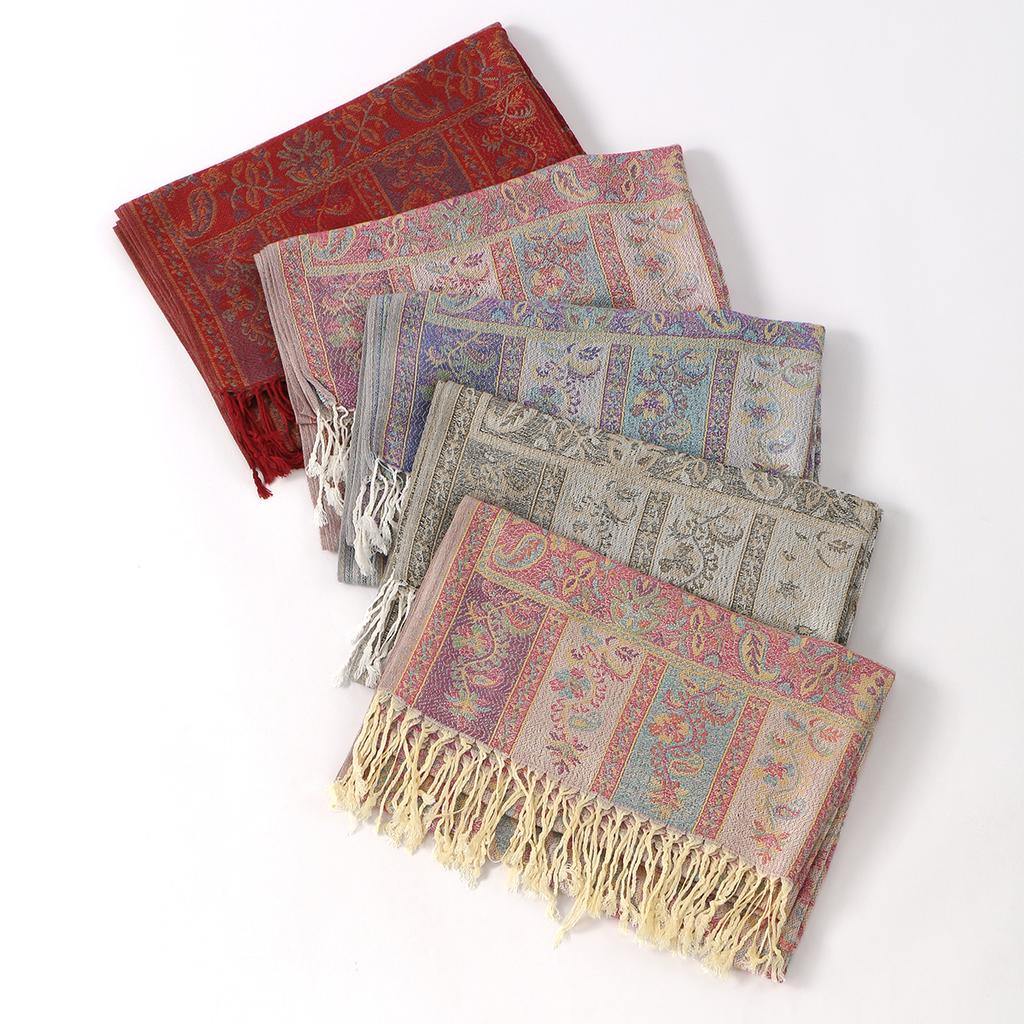 Paisley Tassels Pashmina Shawl Scarf For Woman Winter Warm Muslim Hijabs Fashion Long Wraps Thick Scarves Female Cape Headscarf