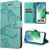 Case - BOOLING - for Samsung Galaxy S21 FE - Green PU Leather - Butterfly Pattern - Magnetic Closure