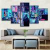 5 Piece Canvas Wall Art Cyberpunk City Korea Night Wall Art HD Print Poster Paintings Painting Living Room Home Decor No Frame