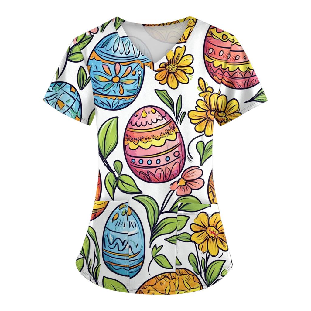 Женские модные комбинезоны с коротким рукавом и V-образным вырезом, с карманами, пасхальные топы с принтом, одежда